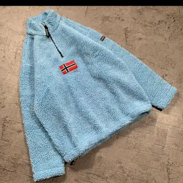 스카이블루 NAPAPIJRI 플리스 자켓 노르웨이 국기 자수