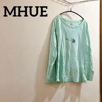 MHUE 민트 그린 긴팔 T셔츠 심플 원포인트 루즈핏 봄/가을