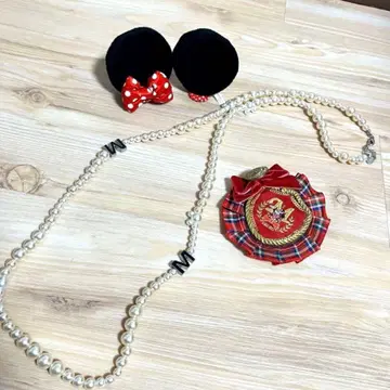 D24 미키 아이콘 펄 목걸이 미니 체크 브로치 세트 Disney