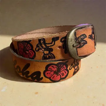 BRACKNEY LEATHER WORKS 하와이안 프린트 가죽 벨트