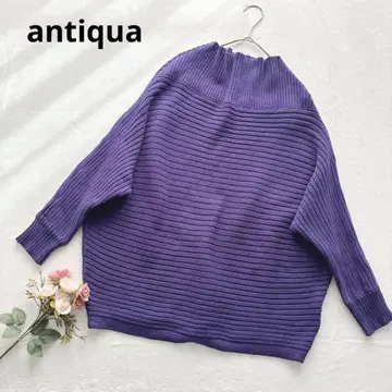안티카 리브 오버 사이즈 하이넥 니트 돌먼 소매 면 100%