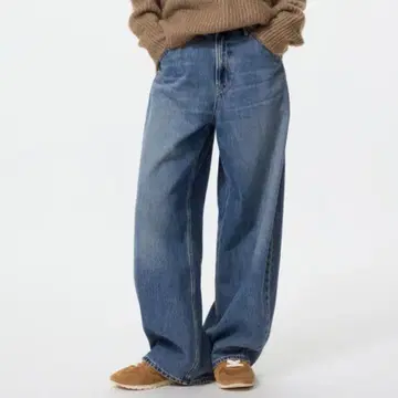 새상품급 유니클로 인기 배기 커브 청바지 25 67BLUE 기장 짧음