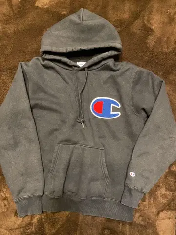 Champion 후드티 블랙 L 빅 로고 맨투맨