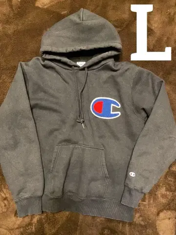 Champion 후드티 블랙 L 빅 로고 맨투맨