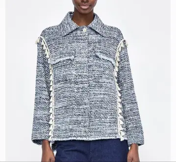 ZARA BASIC 트위드 프린지 자켓