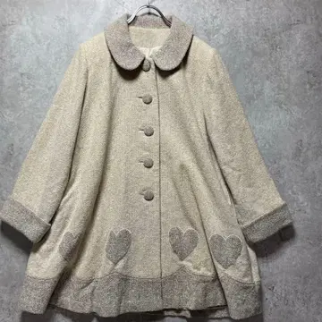 90s 구제 의류 PUSH 하트 무늬 울 코트 9호 베이지 레트로 내추럴
