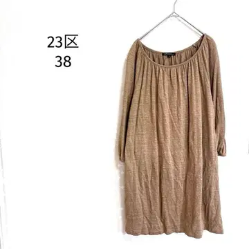23KU 원피스 린넨 100% 개더 내추럴 7부 소매 고급