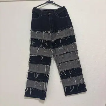 패치워크 데님 팬츠 블랙 그레이