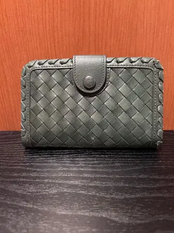 그린 가죽 뜨개질 접이식 지갑