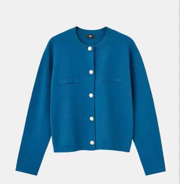 레이온 블렌드 펄 버튼 가디건 파랑