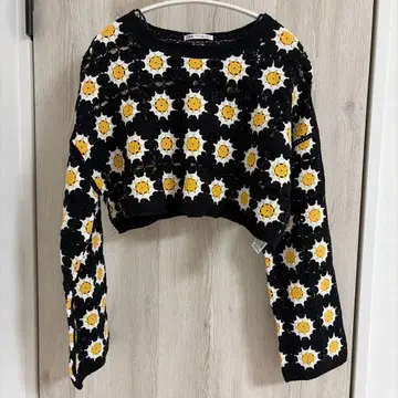 ZARA 자라 꽃무늬 크롭 크로셰 니트 스웨터 긴팔