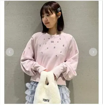 퍼퍼 FURFUR 비쥬 로고 자수 맨투맨 핑크