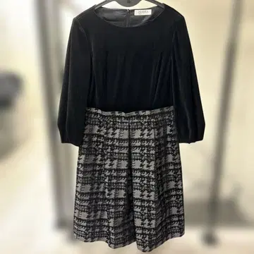 9호 블랙 벨벳과 하운드 투스 패턴 원피스