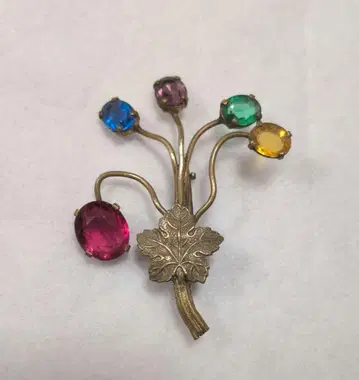 빈티지 레트로 멀티 컬러 유리 오픈백 브로치