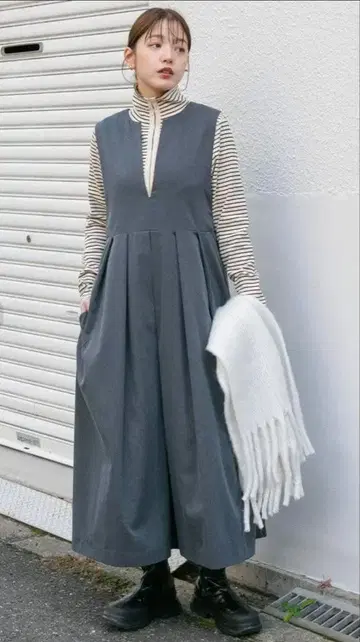 KBF 빅 플리츠 오버롤 스커트 원피스 카구레