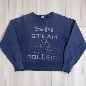 70s 빈티지 퍼플네이비 맨투맨 잉크 프린트 양V 좋은 페이드