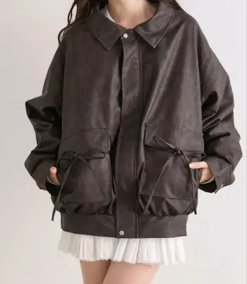 OLIVE des OLIVE 리본 포켓 에코 가죽 BIG 블루종 브라운