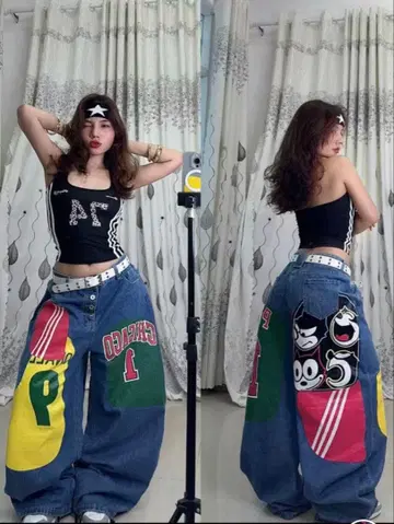 컬러풀 패치워크 데님 팬츠