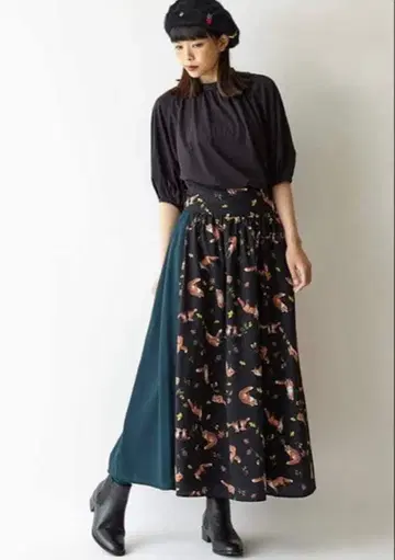 레어 미마츠 후리후 여우 패턴 플레어 스커트 프리 사이즈