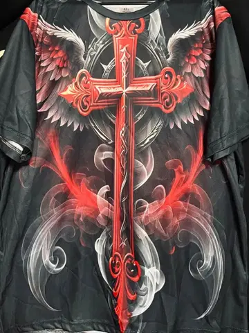빨검 크로스 십자가 검 윙 T셔츠 y2k 시크 스타일 락 스타일 XL