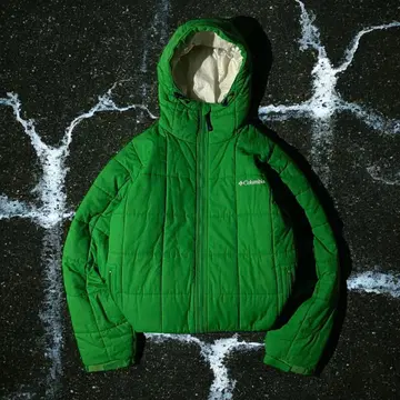 레어 컬럼비아 hooded puffer jacket 그린 다운 M