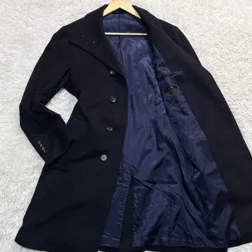 새상품급 아티산 캐시미어 100% 롱 체스터 코트 히요쿠 버튼 네이비