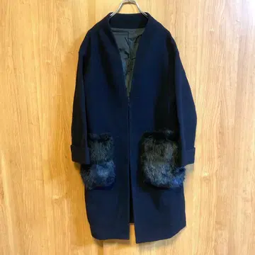 [SENCE OF PLACE] 노카라 코트 울 혼방 네이비 F 사이즈
