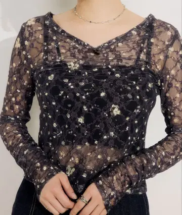 플라워 프린트 시스루 상의