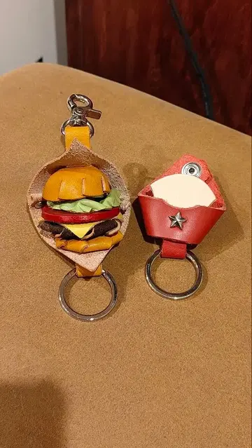 정크 크리에이츠 가죽 햄버거 감자 키링