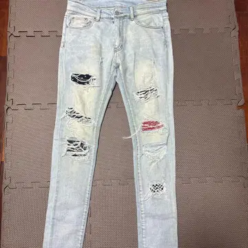 mnml 스키니 데님 30 라이트 블루 데미지 가공