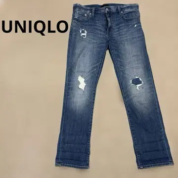 UNIQLO 데미지 가공 다크 블루 데님 W32 82cm