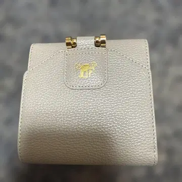 그레이 가죽 접이식 지갑 골드 금장 장식