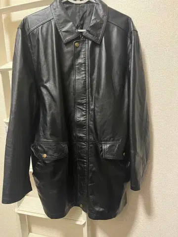 천연 가죽 레더 자켓 미들 기장 블랙