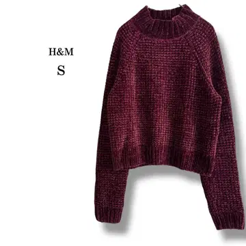 [ H&M ] 하이넥 리브 스웨터 몰 보르도 S 포근 캐주얼