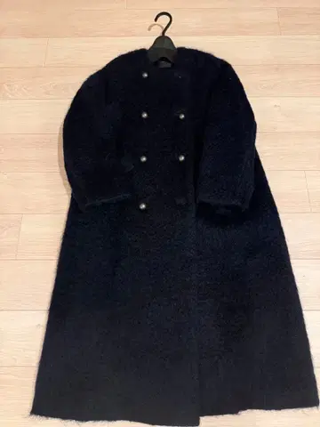 에브레 네이비 모헤어 샤기 롱 코트 36