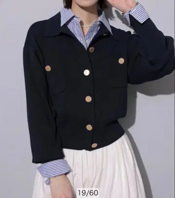 [택 포함 새상품] Arpege story 카라 부착 자켓 가디건 네이비