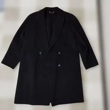 블랙 더블 브레스트 숄카라 캐시미어 코트