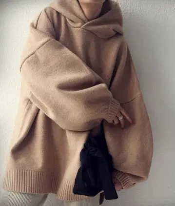 안티카 antiqua 니트 후드티 베이지 프리 사이즈