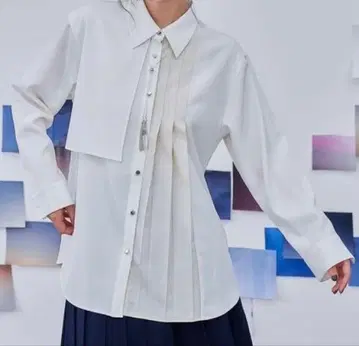 HARE 파트 플리츠 하이 셔츠 화이트