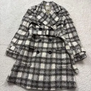 AULA AILA 울 샤기 코트 체크 벨트 포함