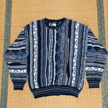 ALBERTO DANTI 3D 니트 올 패턴 스웨터 쿠지풍 블루 계열 L