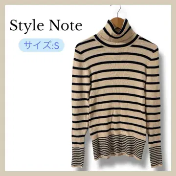 StyleNote 보더 터틀넥 니트 S 베이지 x 블랙 캐시미어 혼방