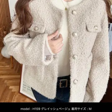 노카라 자켓 페이크 링 울 골드 버튼 노카라 자켓