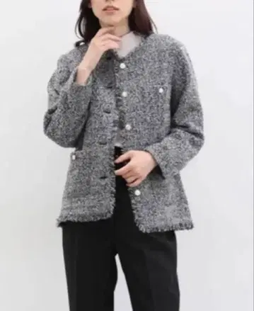 노카라 자켓 그레이 계열 프린지 마감