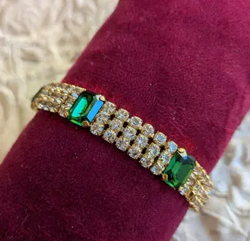 에메랄드 그린 카보숑 클리어 큐빅 엘레강트 팔찌