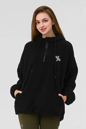 XEXYMIX 블랙 플리스 후드티 프리 사이즈
