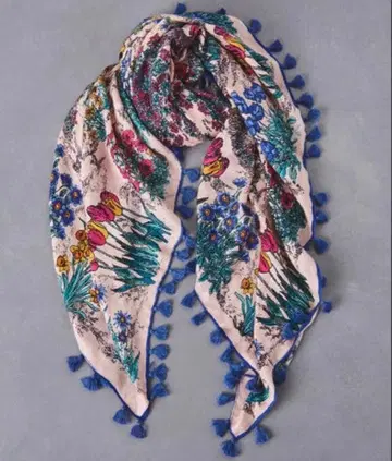 마니프리 / 플라워 가든 프린트 울 실크 스톨 120 새상품 핑크 계열