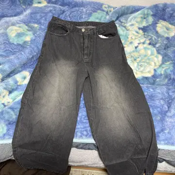 PICASAS 다크 그레이 와이드 레그 데님