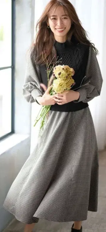 ANY SIS [ 2SET ] 케이블 베스트 x 퍼프 슬리브 원피스