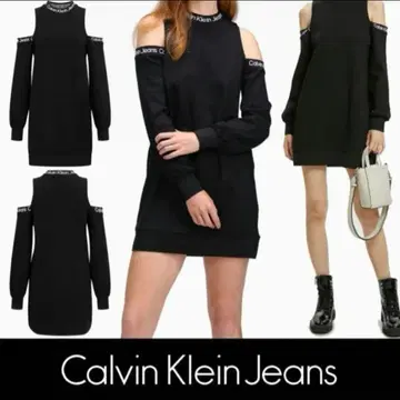 Calvin Klein Jeans 블랙 오프숄더 원피스